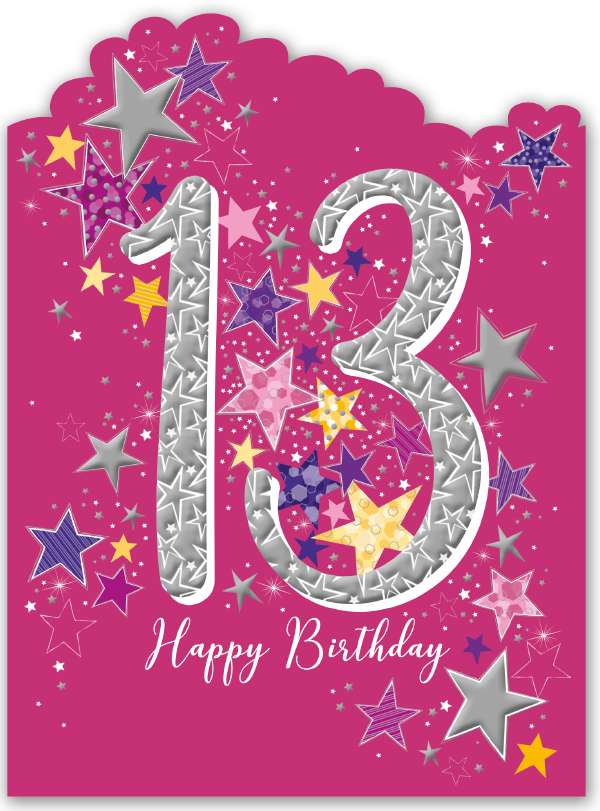 13th pink Birthday card