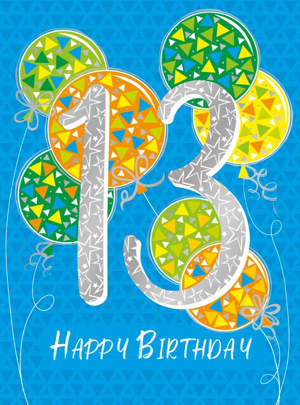 13th blue Birthday card