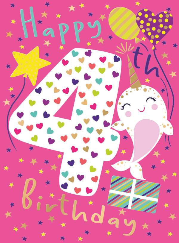 Happy 4th Birthday Pink - 4th Birthday Card