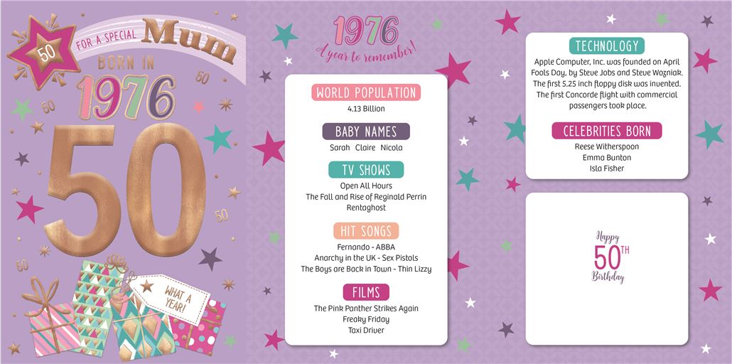 Mum born  in 1976 - 50th birthday card