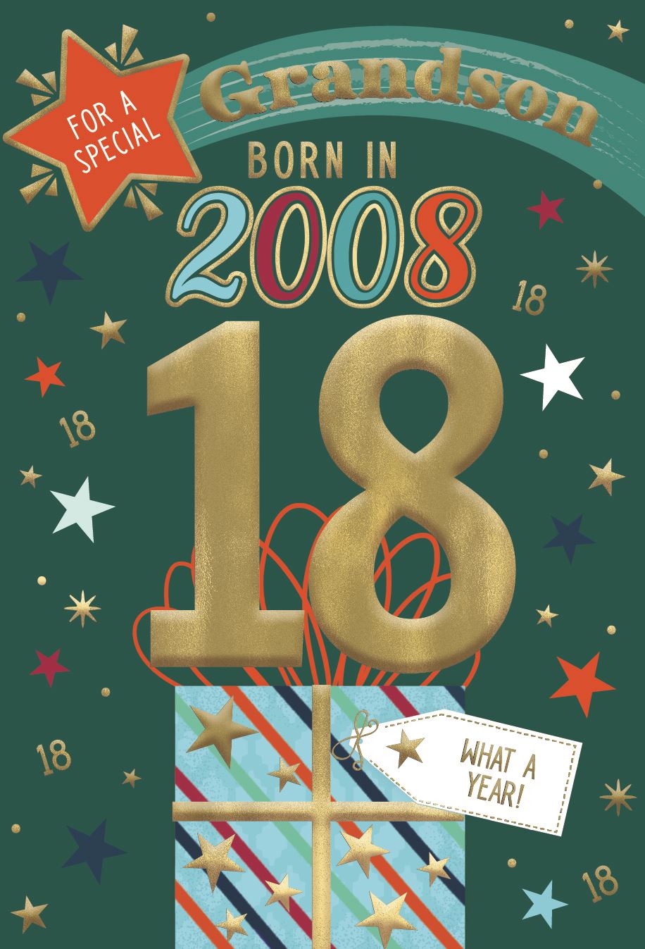 Grandson, Born in 2008 - 18th birthday card
