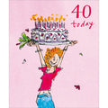 40, Lady with Cake - Quentin Blake birthday card