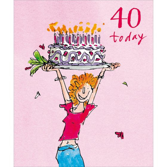 40, Lady with Cake - Quentin Blake birthday card