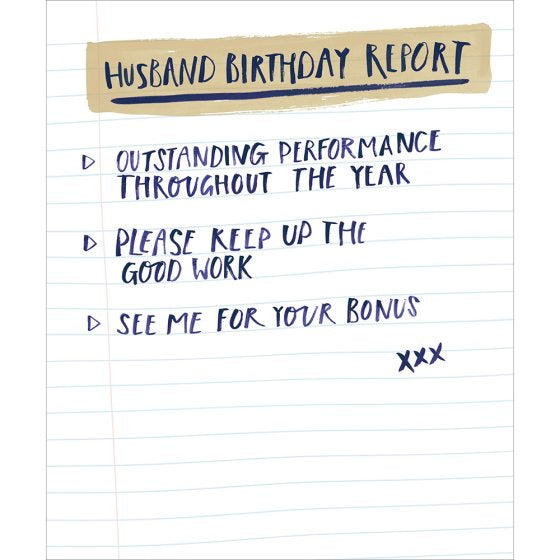 Husband birthday report card