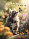 Happy Birthday, kitten with butterfly.