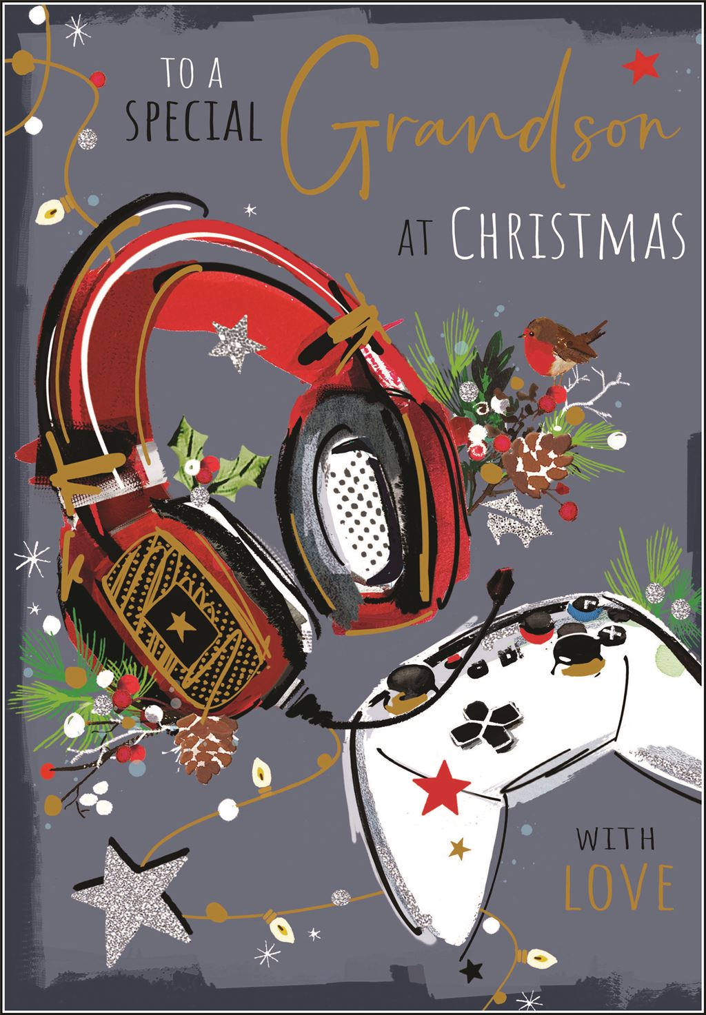 Grandson (headphones) - Christmas Card