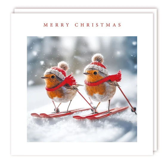 Robins skiing - pack 5 Christmas charity cards
