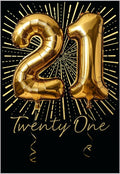 21st Gold balloons Birthday - 21st Birthday Card