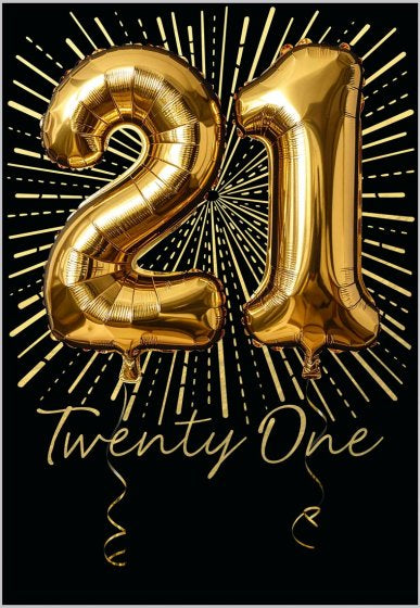 21st Gold balloons Birthday - 21st Birthday Card