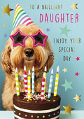 Daughter, dog with cake - Birthday Card