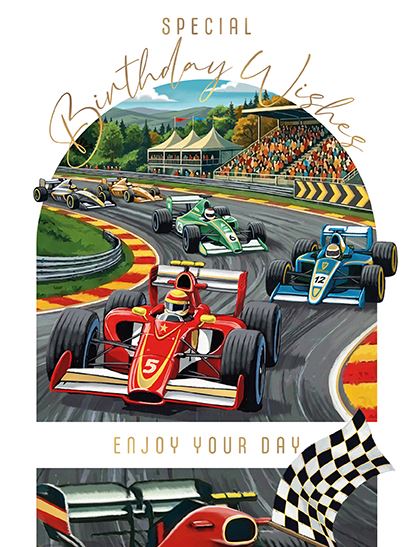 Enjoy your day, motor racing - Birthday card