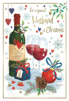 Husband, wine - Christmas card