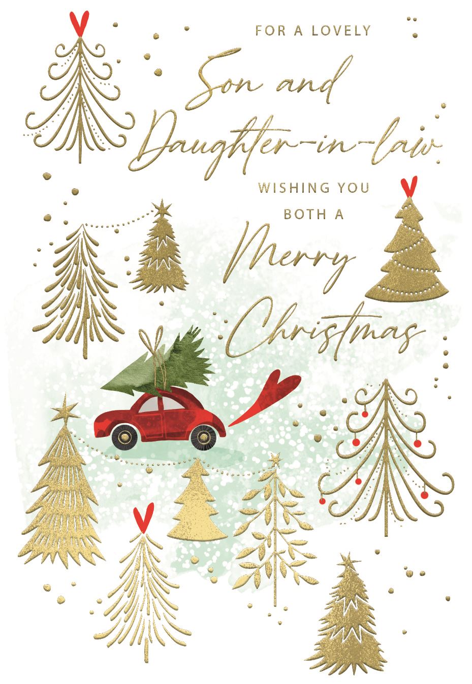 Son & Daughter-in-law, golden trees - Christmas card