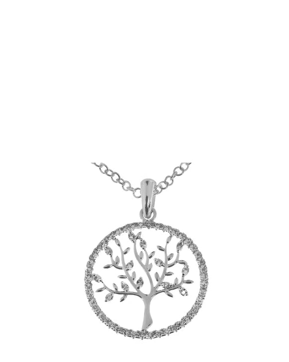 Silver CZ Tree Of Life in Circle - Indulgence Jewellery
