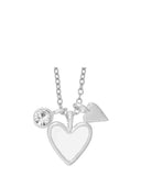 New from Indulgence Jewellery, this elegant rhodium plated necklace features two hearts and a clear gem on a chain. This necklace is perfect for adding a touch of movie star glamour to any outfit.