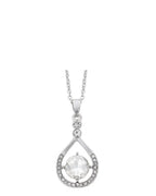 New from Indulgence Jewellery, this elegant rhodium necklace features a timeless design of a tear-drop pendant with a sparkling crystal at the centre. Two smaller crystals sit at the top of the tear with a ring of tiny crystals at the bottom. 