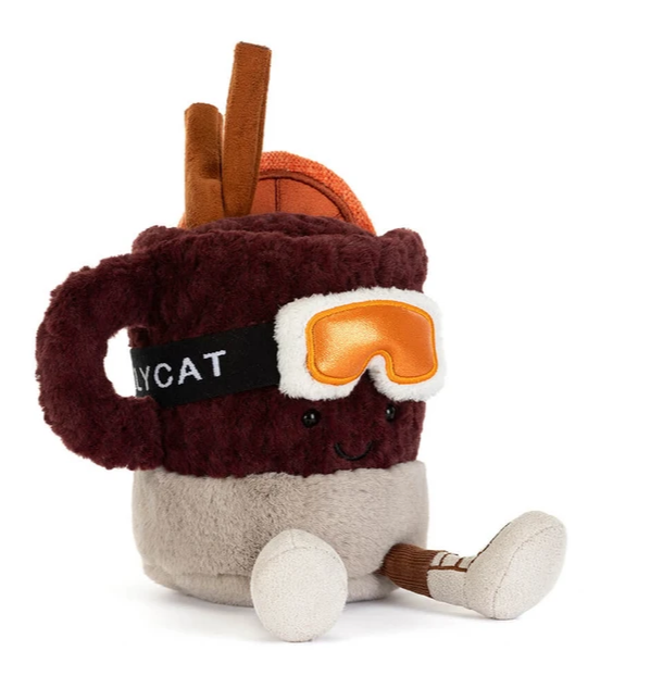 Official Jellycat winter 2026 collection, the cuddly Amuseables Vin Chaud spiced drink with cinnamon stick, orange slice and goggles is ready for cold winter weather