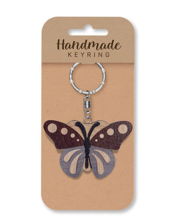 Two-toned butterfly wooden keyring