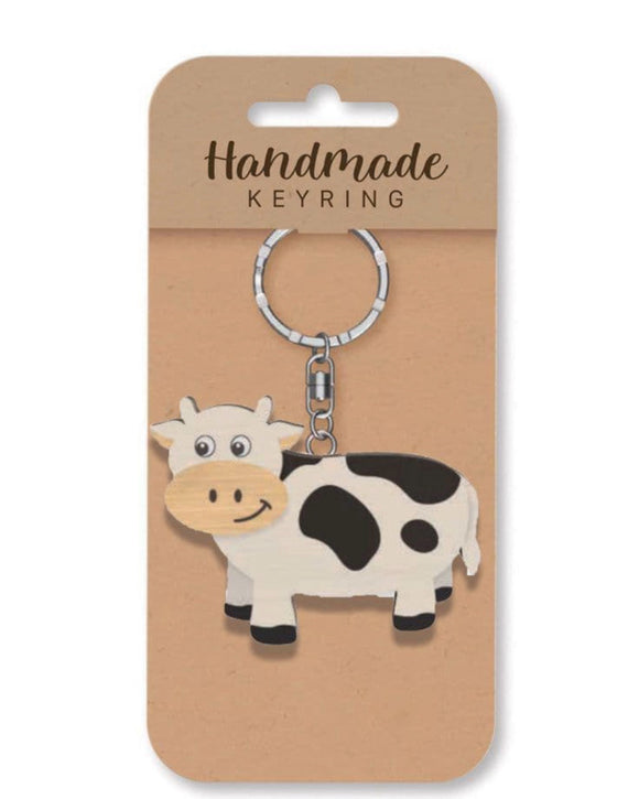 Cow wooden keyring