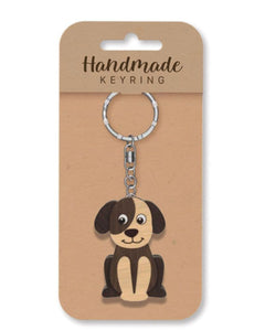 Sitting dog wooden keyring