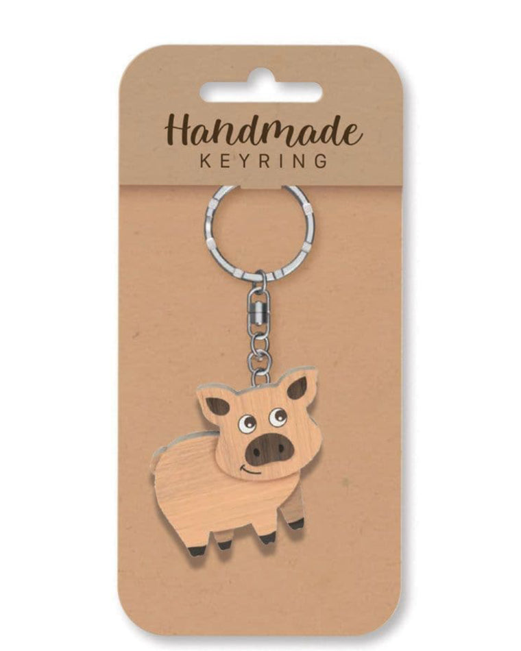 Pig wooden keyring