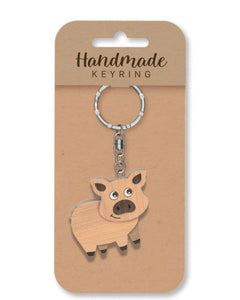 Pig wooden keyring