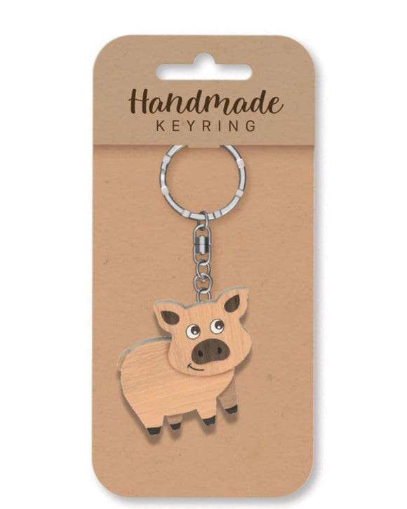 Pig wooden keyring