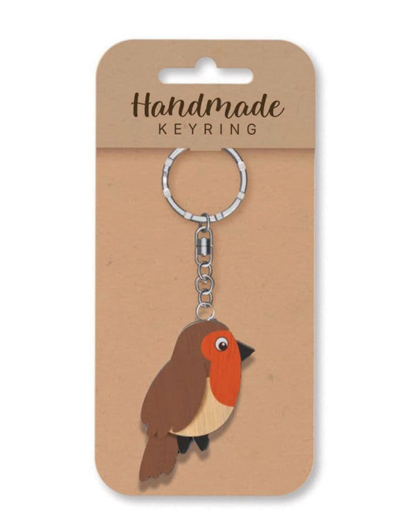 Robin wooden keyring