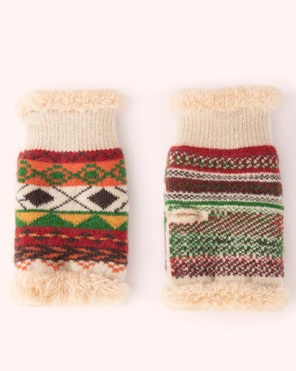 Ladies fairisle wrist warmers in russet - Powder Design