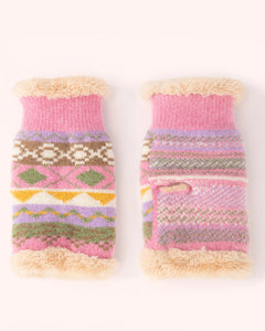 Ladies fairisle wrist warmers in pastel - Powder Design