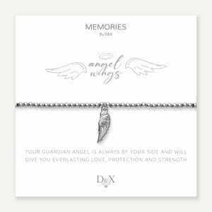 This bracelet serves as a gentle reminder that no one is ever alone. With its silver beaded design and delicate angel wing charm, this bracelet is a beautiful and comforting accessory.&nbsp;Packaged on a snow-white coloured card with silver text that reads "Your guardian angel is always by your side and will give you everlasting love protection and strength”.
