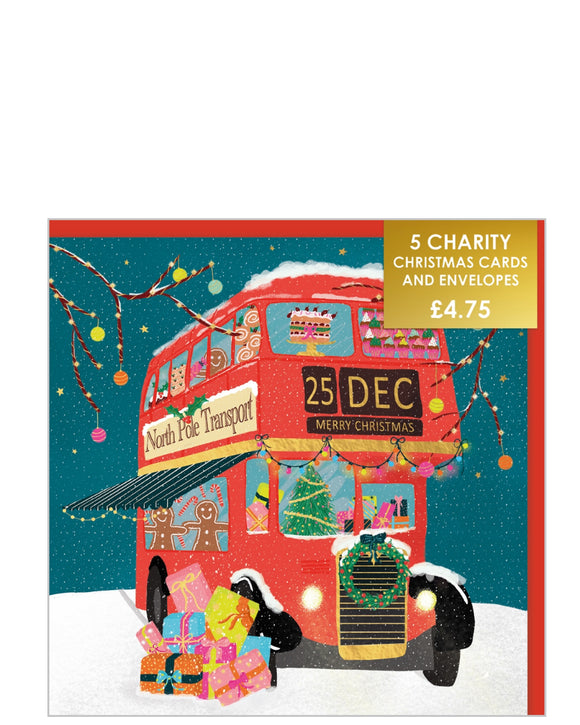 Festive London bus - Pack of 5 charity Christmas cards
