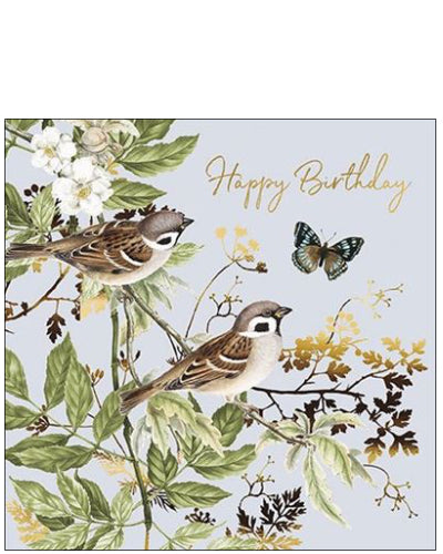 Flowers, birds and butterfly - Birthday card
