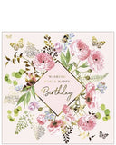 Pink blooms with gold butterflies  - Birthday card