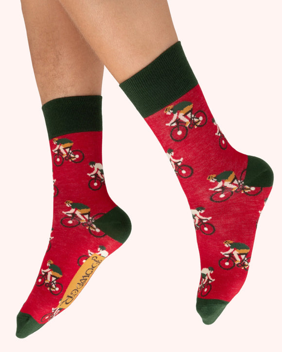 Racing bikes in tomato mens socks - Powder UK