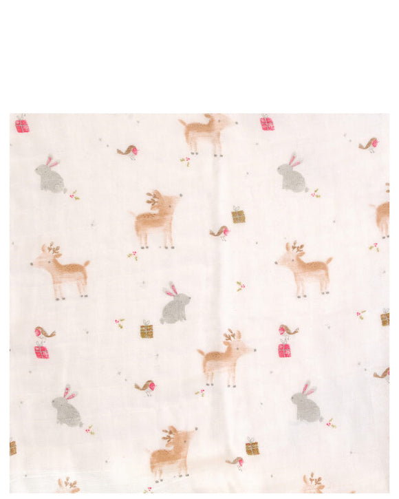 Christmas Reindeer & Rabbit Single Muslin - Ziggle Baby