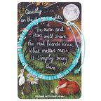 Official Fox under the moon turquoise bead and silver plate bracelet on a card withsrtwork and heartfelt message by Stacey McNeill