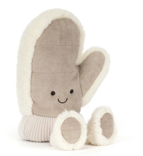 A official Jellycat (jelly cat) Christmas 2026 Amuseables Fitswell Mitten cute ski glove plush cuddly toy in brown and white