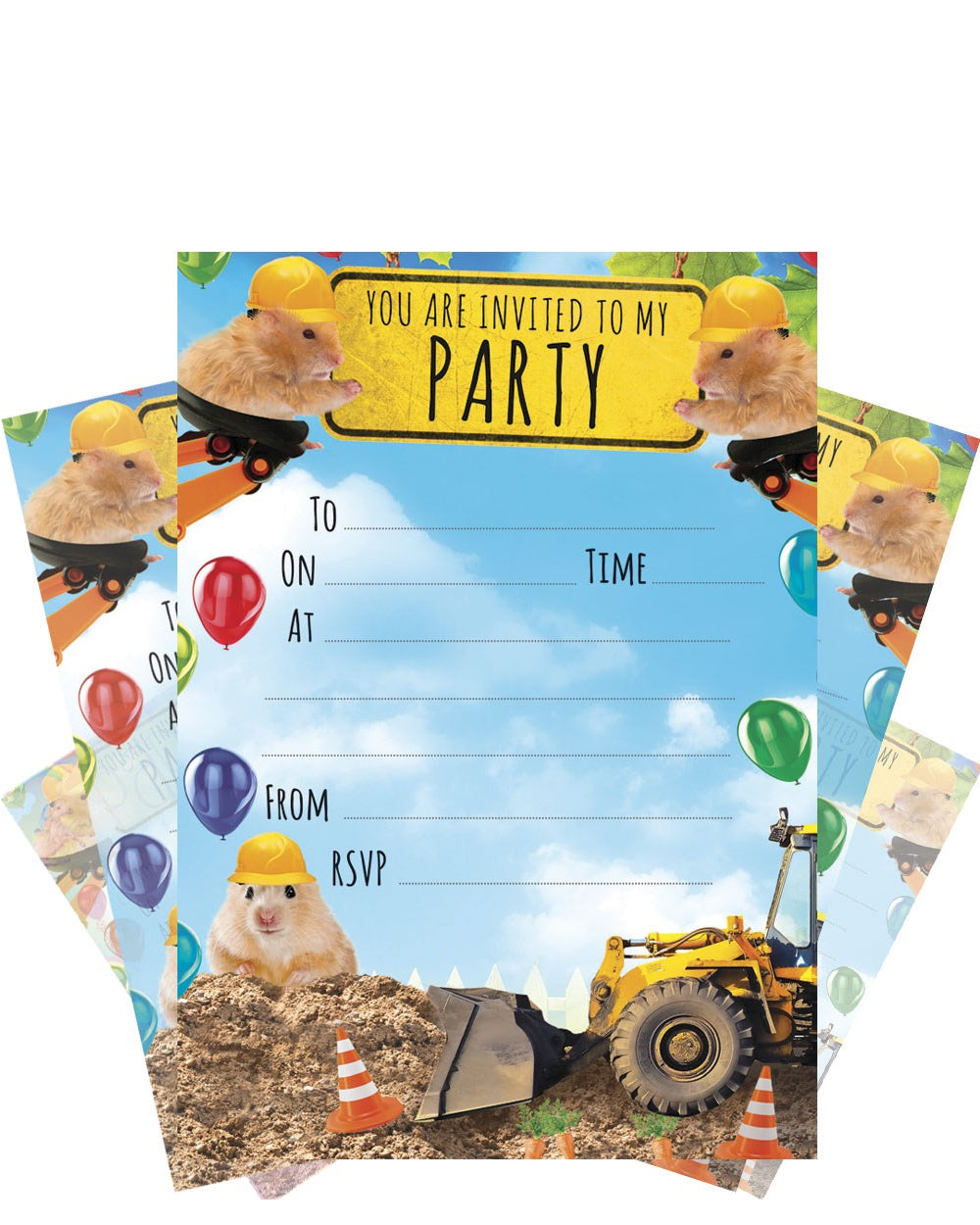 Hamsters and diggers - Pack of 20 party invitations