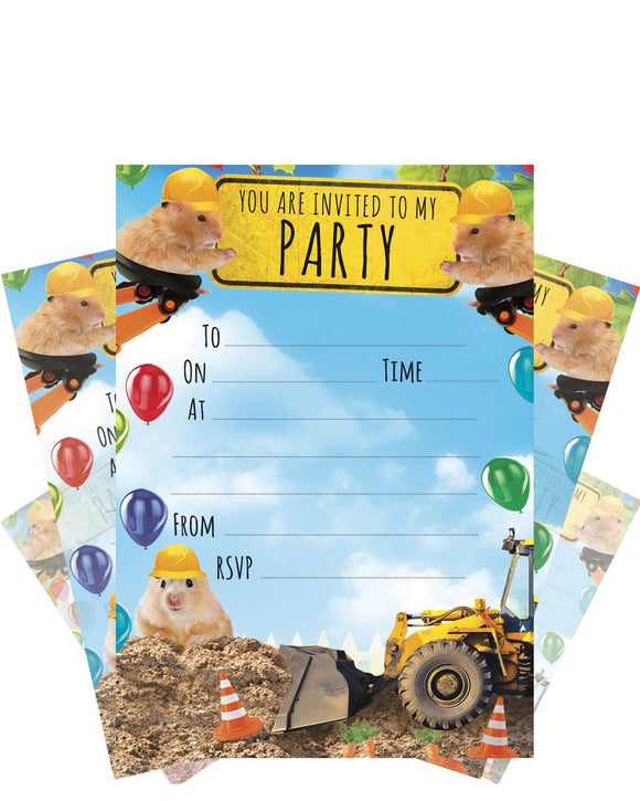 Hamsters and diggers - Pack of 20 party invitations