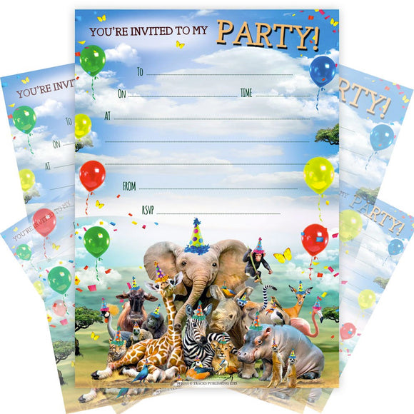 Animals in Party Hats - Pack of 20 party invitations