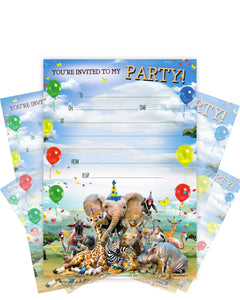 Animals in Party Hats - Pack of 20 party invitations
