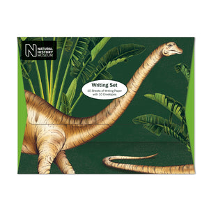 Letter writing is back and has never been so beautiful. Each writing set contains 10 sheets of writing paper, decorated with a diplodocus dinosaur on the bottom of each page; and 10 plain white envelopes. 