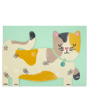 This adorable and unusual blank greetings card is cut into the shape of a lovely tabby cat, complete with a smart collar and pink heart-shaped nose. This card is blank inside so can be used for any occasion.