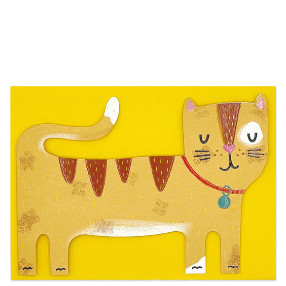 This adorable and unusual blank greetings card is cut into the shape of a characterful ginger cat cat, complete with a smart collar and a pink heart-shaped nose. This card is blank inside so can be used for any occasion.