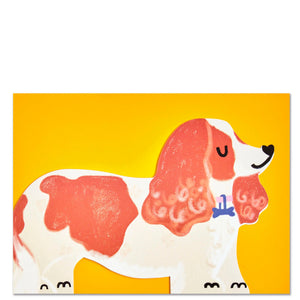 This adorable and unusual blank greetings card is cut into the shape of a lovely king charles spaniel dog, complete with a smart red collar and heart-shaped nose. This card is blank inside so can be used for any occasion.