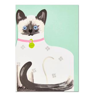 This adorable and unusual blank greetings card is cut into the shape of a lovely siamese cat, complete with a smart collar and a heart-shaped nose. This card is blank inside so can be used for any occasion.