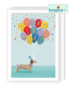Dachshund with balloon - Hospice UK Birthday card