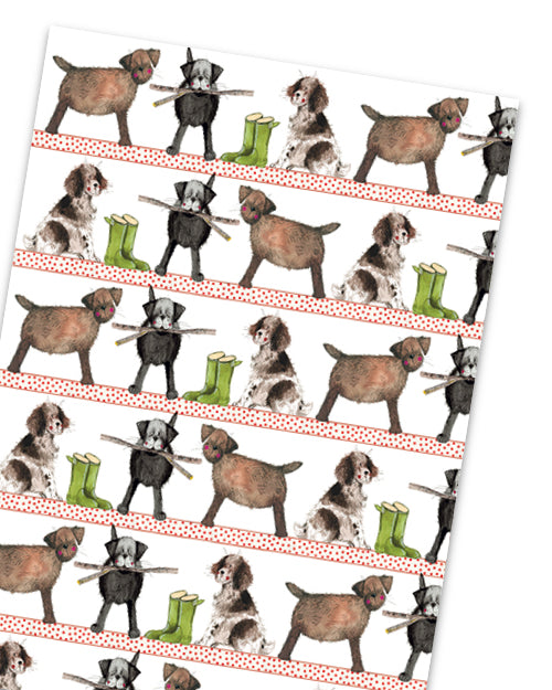 Country dogs - Alex Clark gift wrap with tags