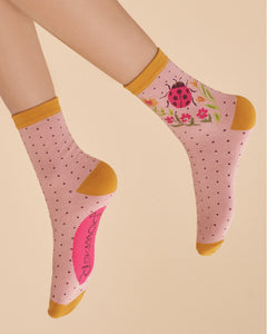 Powder ladies ankle socks - Ladybird in Petal/Mustard